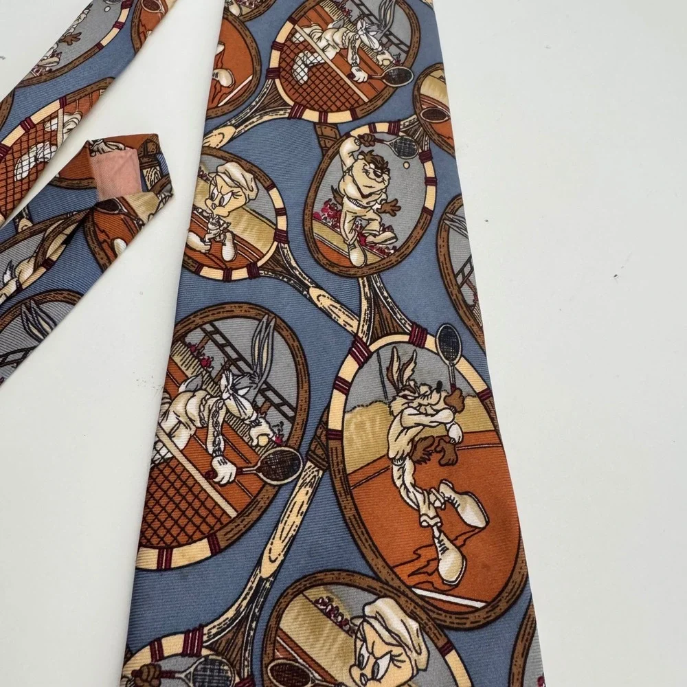 Vintage 1992 Warner Bros Looney Tunes Bugs Bunny Tennis Silk Necktie Men‎